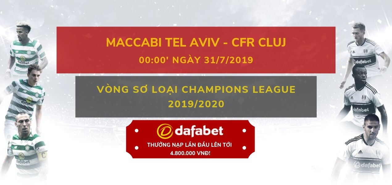 Maccabi Tel Aviv vs CFR Cluj (Vòng sơ loại Champions League 2019/2020): Nhà cái Dafabet ngày 31/7