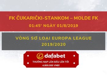Cukaricki vs Molde FK (Vòng sơ loại Europa League 2019/2020): Nhà cái Dafabet ngày 01/8